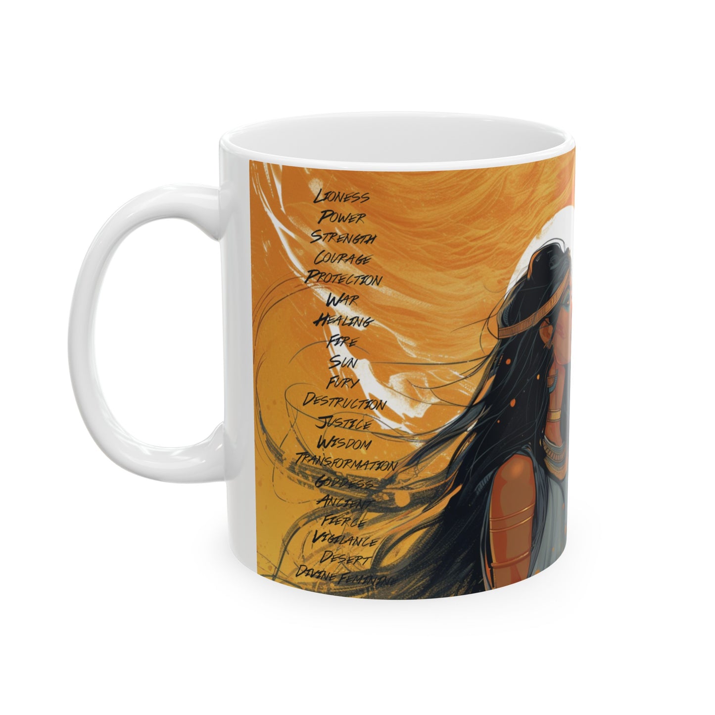 Inner Goddess Sekhmet Ceramic Coffee Cup - Goddess Mug Inspired by Ancient Egyptian Art Deco Style