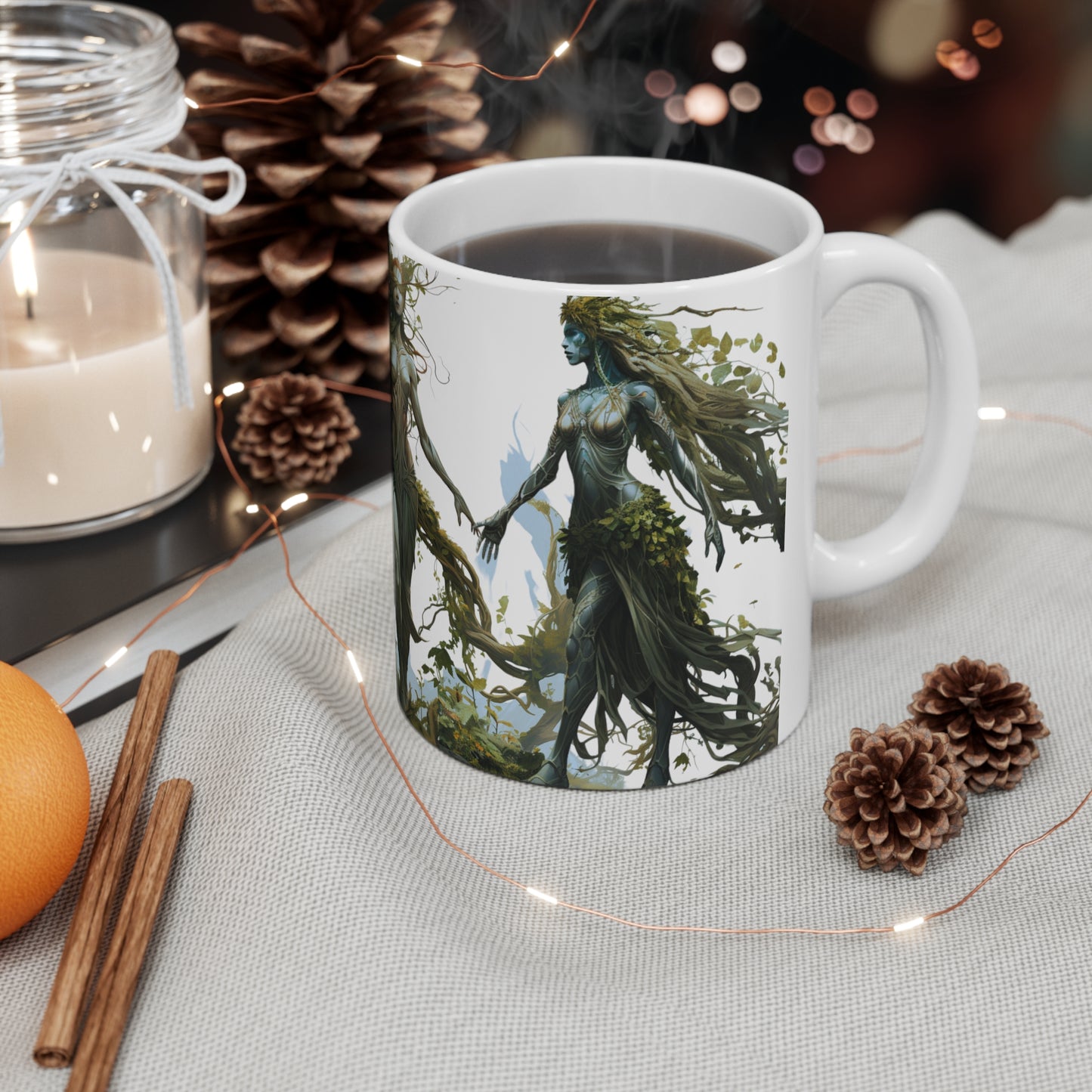 Elven Druid Circle Ceramic Coffee Cup - High Fantasy Nature Magic Mug for Enchanting Mornings