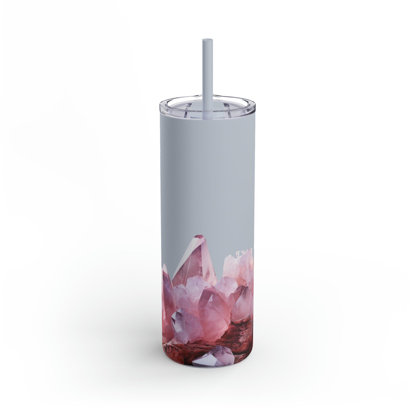 Rose Quartz and Sea Glass Crystal Birthstone Skinny Matte Yoga Workout Tumbler