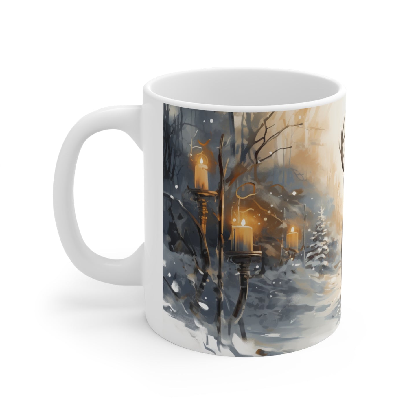 Deer in Winter Forest Ceramic Coffee Cup - Imbolc Mug Inspired by Brigid Festival of the Seasons