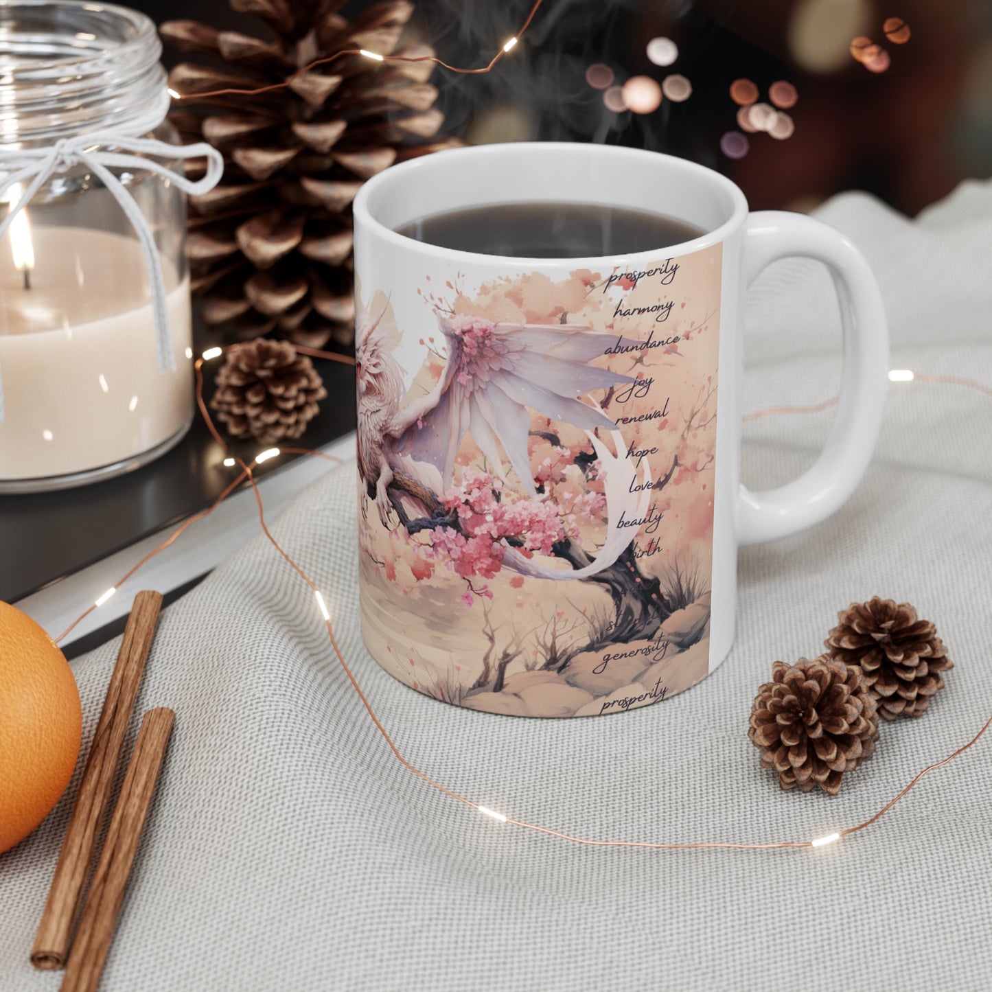 Cherry Blossom Wood Dragon Ceramic Coffee Cup - Lunar New Year Mug for Enchanting Mornings & Mystical Evenings