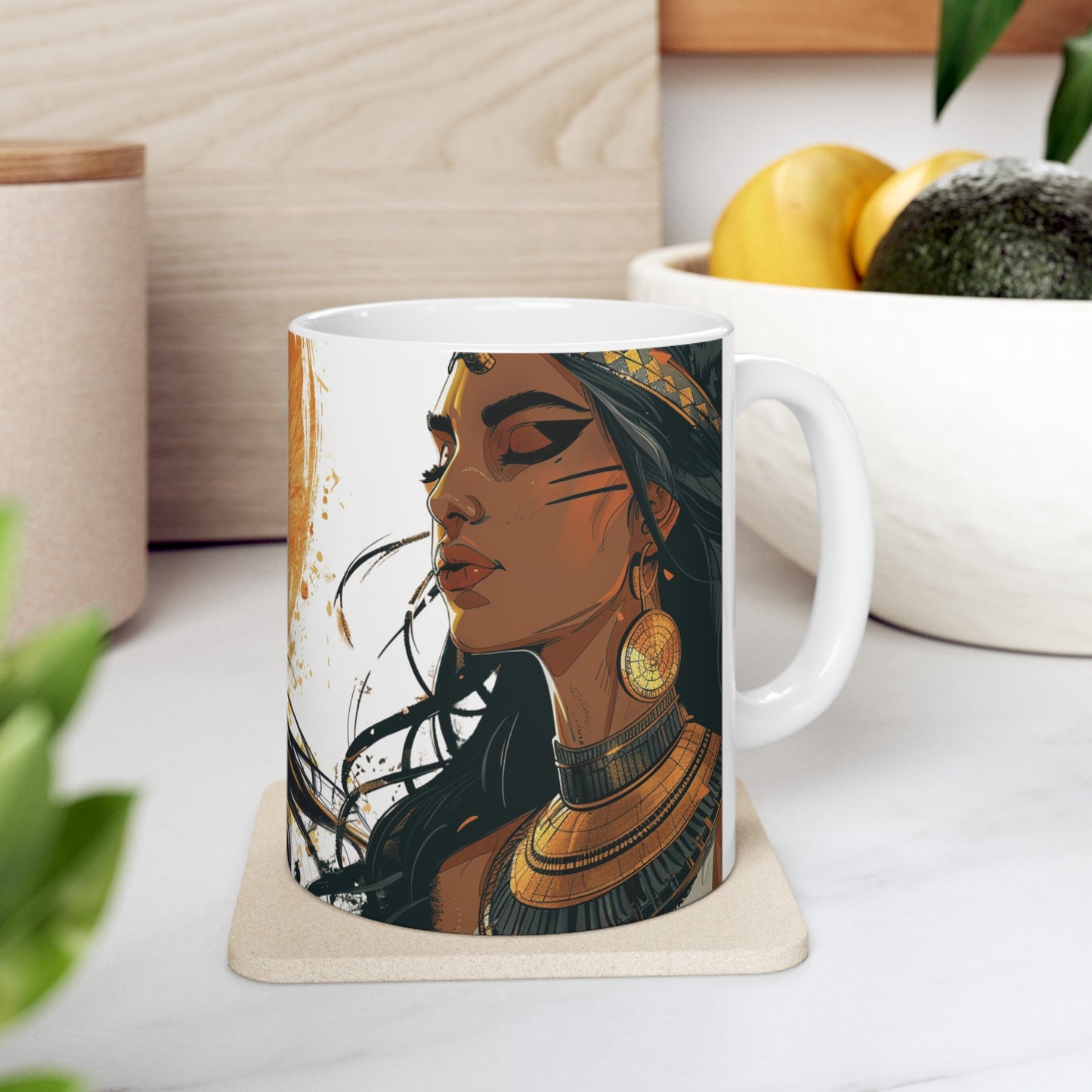 Inner Goddess Sekhmet Ceramic Coffee Cup - Goddess Mug Inspired by Ancient Egyptian Art Deco Style