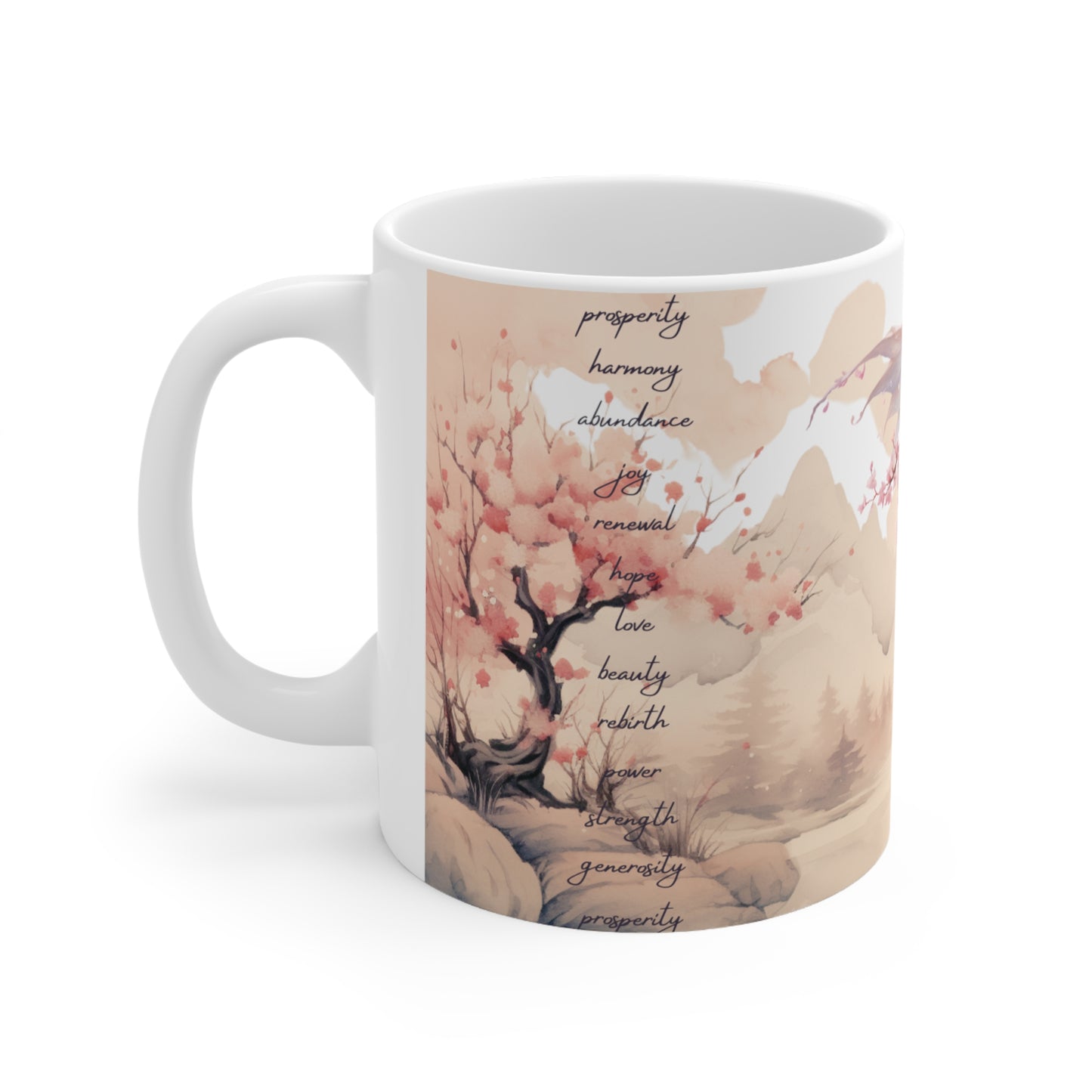 Cherry Blossom Wood Dragon Ceramic Coffee Cup - Lunar New Year Mug for Enchanting Mornings & Mystical Evenings