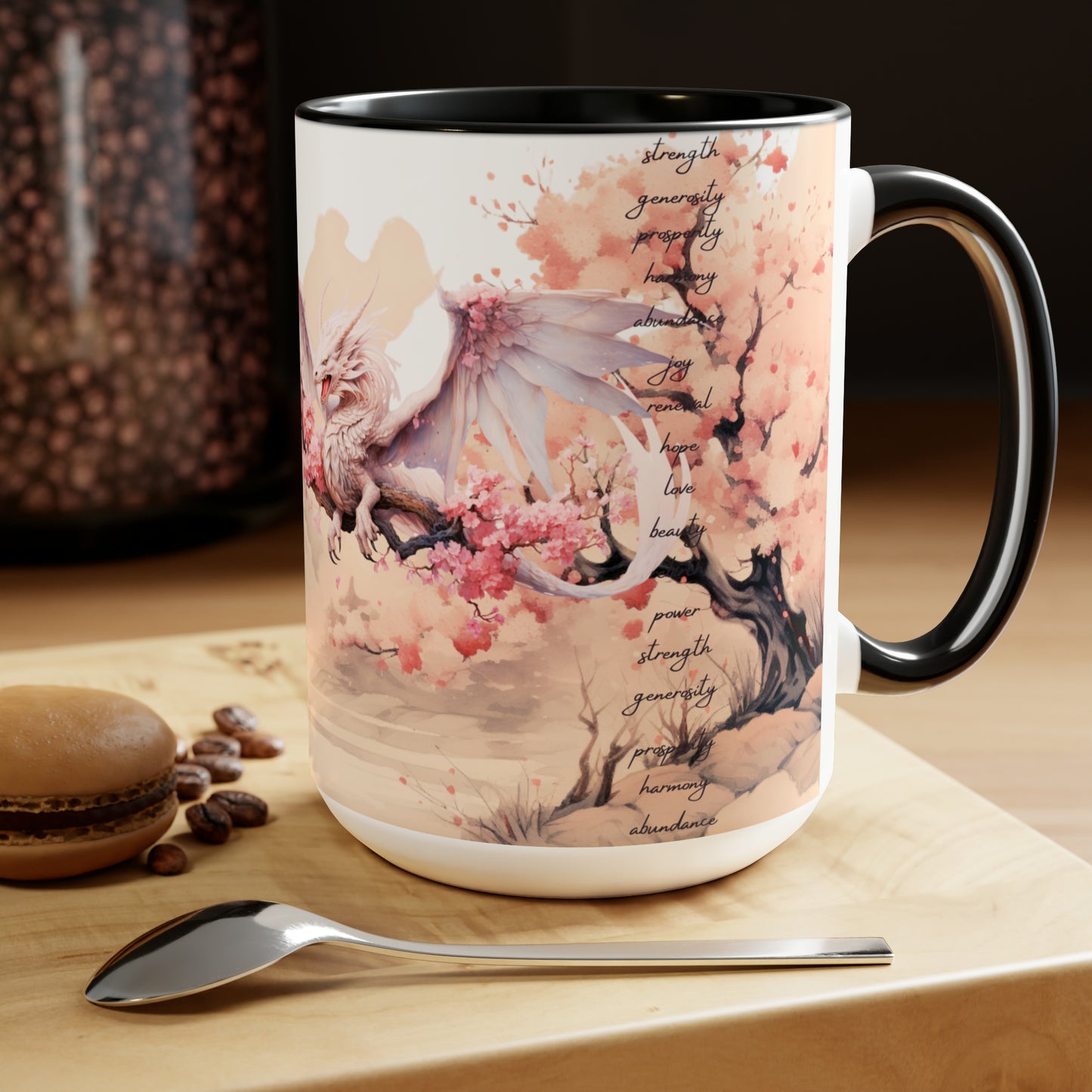 15oz Cherry Blossom Wood Dragon Ceramic Coffee Cup - Lunar New Year Mug Gift