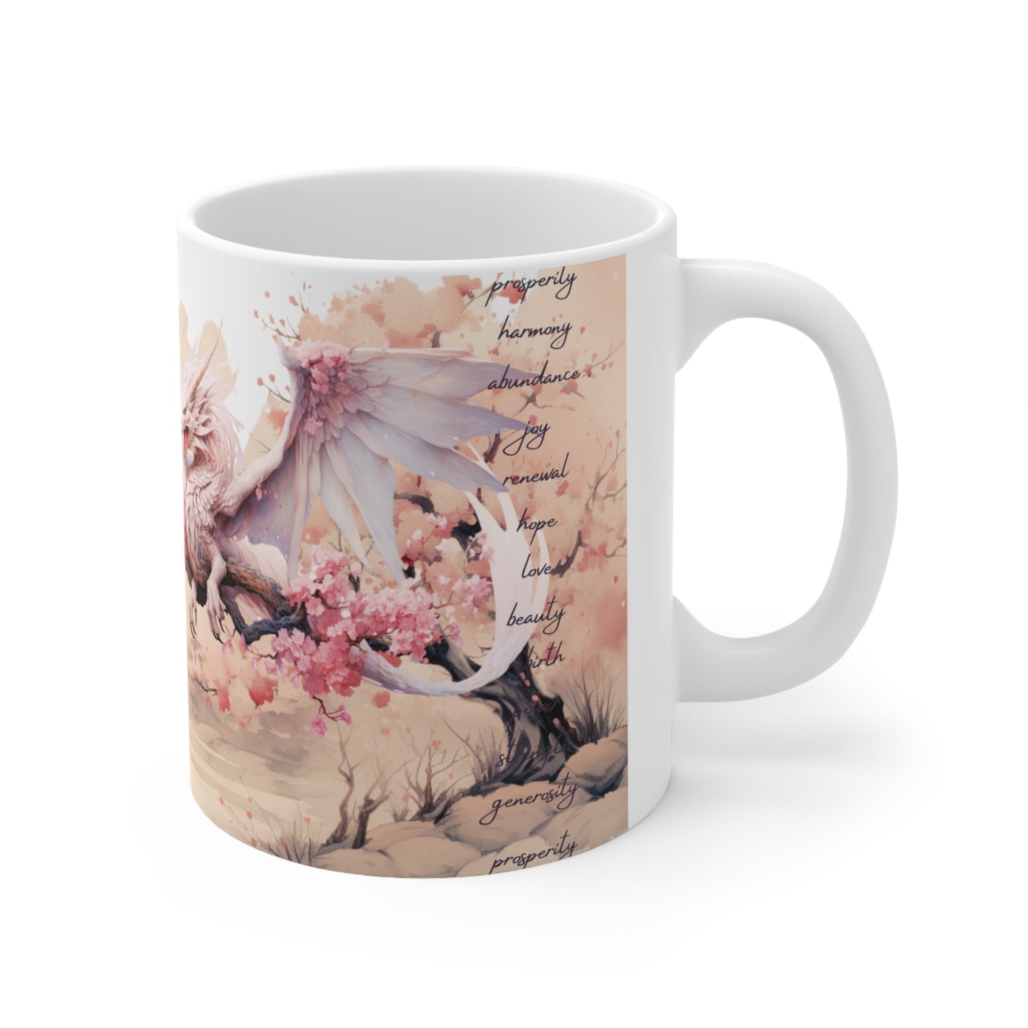 Cherry Blossom Wood Dragon Ceramic Coffee Cup - Lunar New Year Mug for Enchanting Mornings & Mystical Evenings