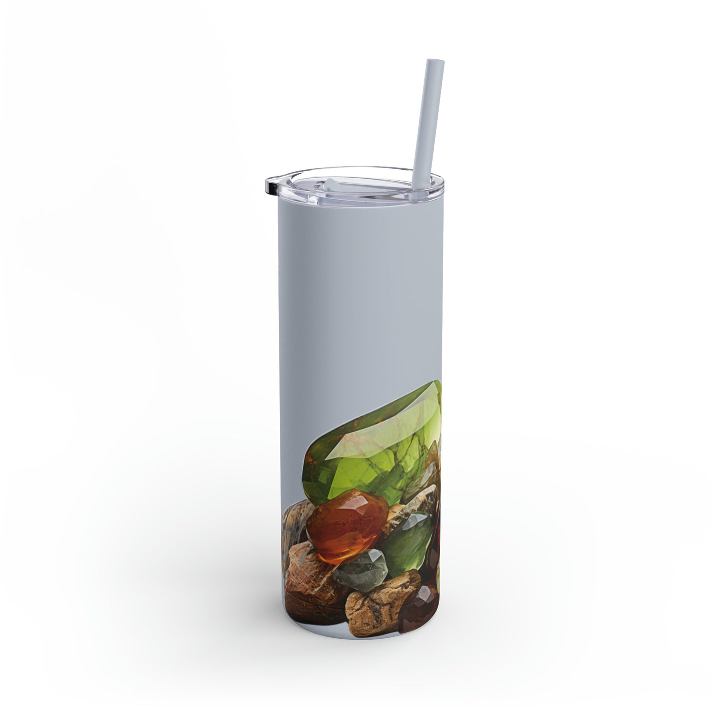 Picture Jasper and Peridot Crystal Birthstone Skinny Matte Yoga Workout Tumbler