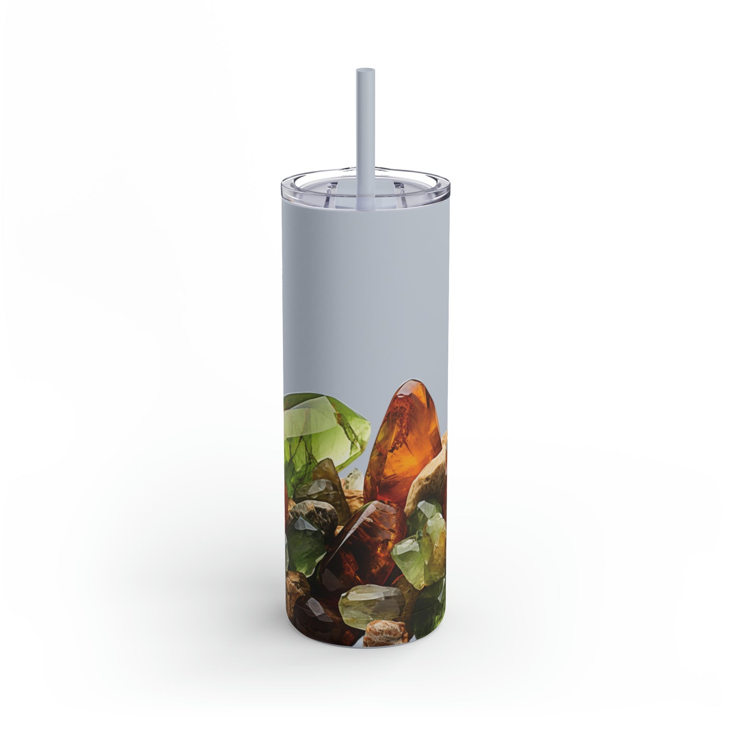 Picture Jasper and Peridot Crystal Birthstone Skinny Matte Yoga Workout Tumbler