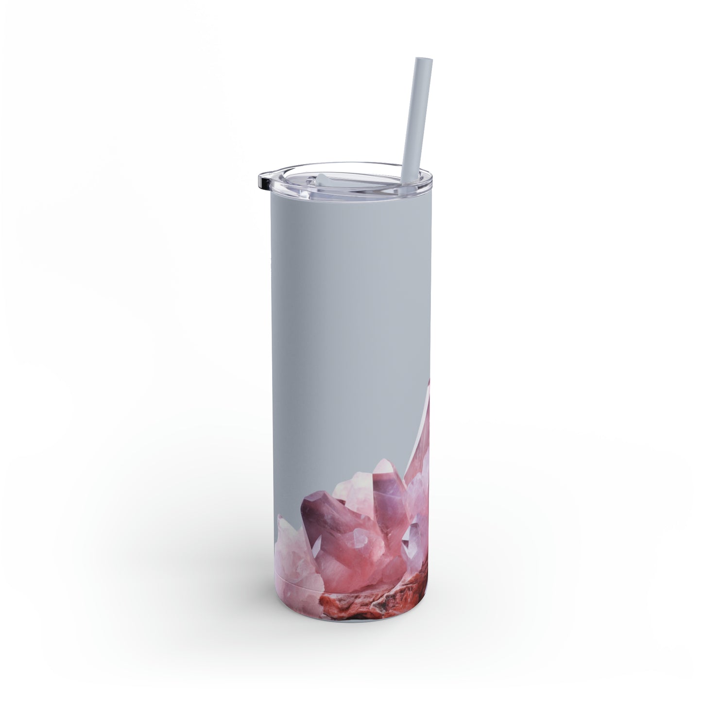 Rose Quartz and Sea Glass Crystal Birthstone Skinny Matte Yoga Workout Tumbler