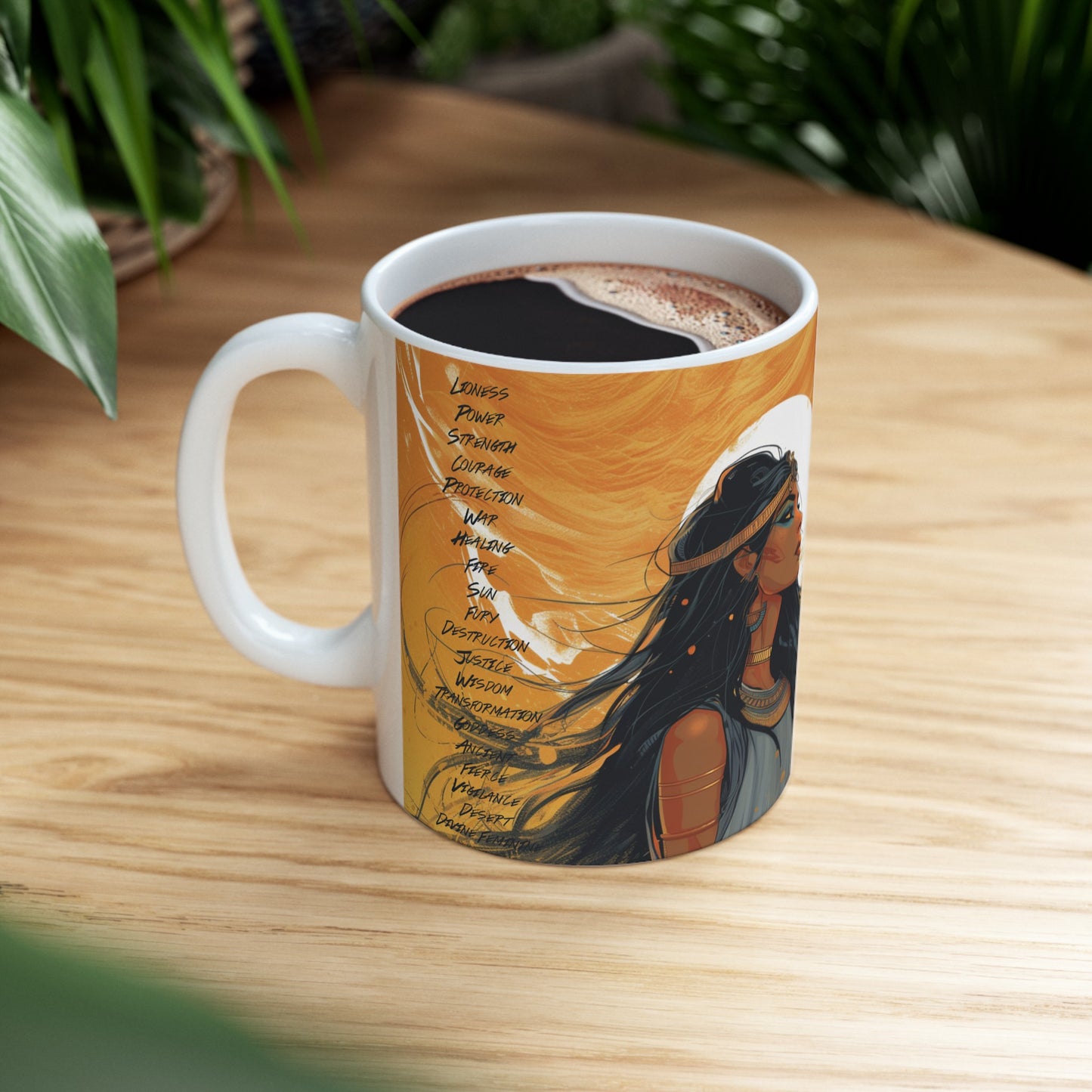 Inner Goddess Sekhmet Ceramic Coffee Cup - Goddess Mug Inspired by Ancient Egyptian Art Deco Style