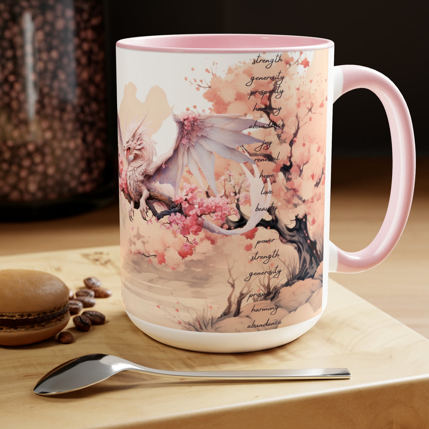 15oz Cherry Blossom Wood Dragon Ceramic Coffee Cup - Lunar New Year Mug Gift