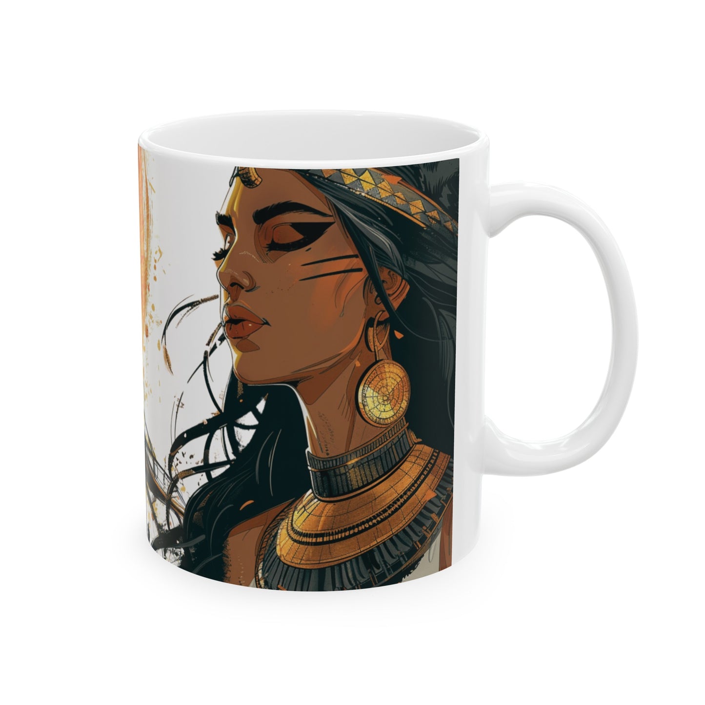 Inner Goddess Sekhmet Ceramic Coffee Cup - Goddess Mug Inspired by Ancient Egyptian Art Deco Style