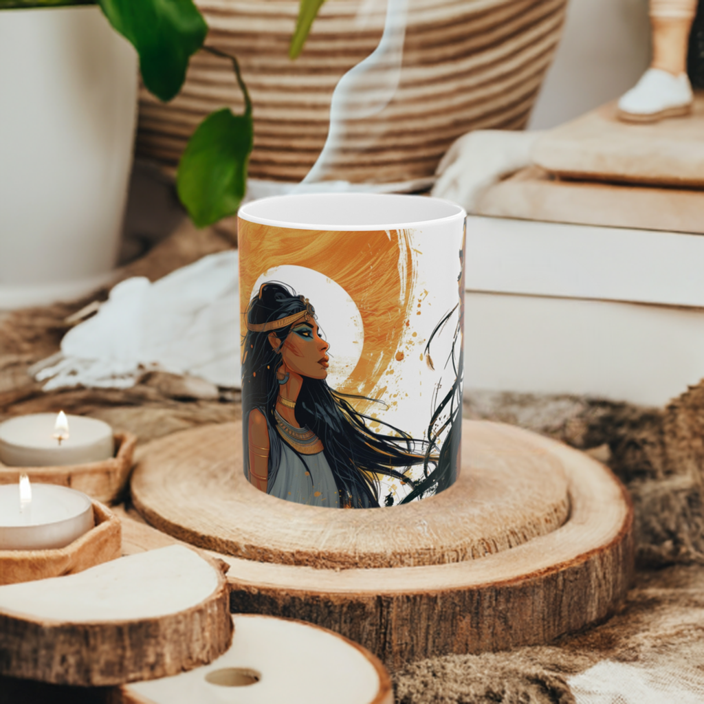 Inner Goddess Sekhmet Ceramic Coffee Cup - Goddess Mug Inspired by Ancient Egyptian Art Deco Style