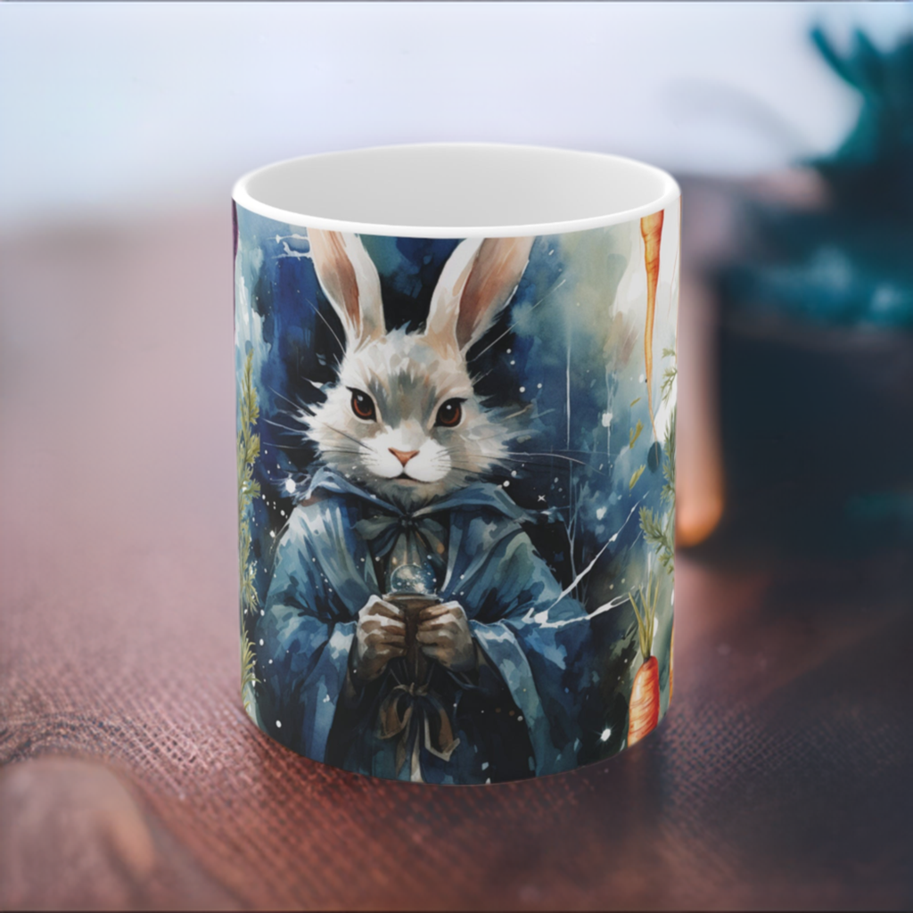 Mystical Bunny Sorcerer Carrot Ceramic Coffee Cup - Whimsical Rabbit Magic Mug for Enchanting Mornings