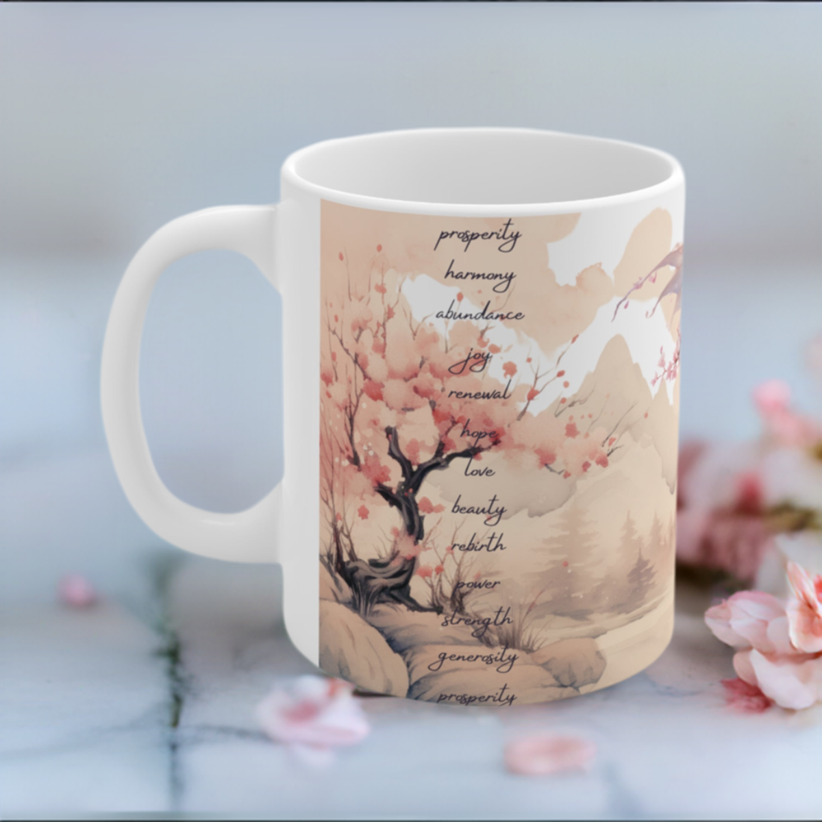 Cherry Blossom Wood Dragon Ceramic Coffee Cup - Lunar New Year Mug for Enchanting Mornings & Mystical Evenings