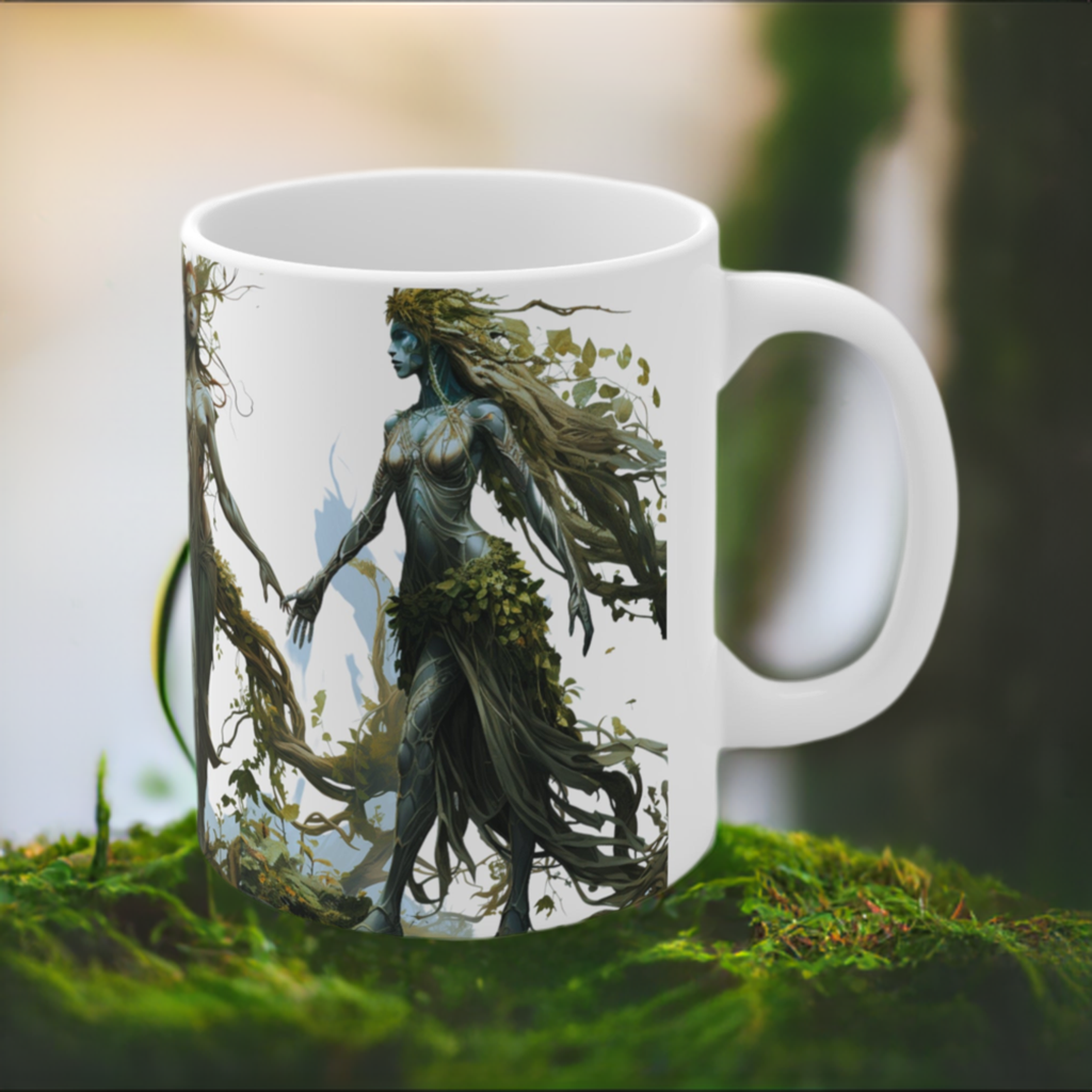 Elven Druid Circle Ceramic Coffee Cup - High Fantasy Nature Magic Mug for Enchanting Mornings