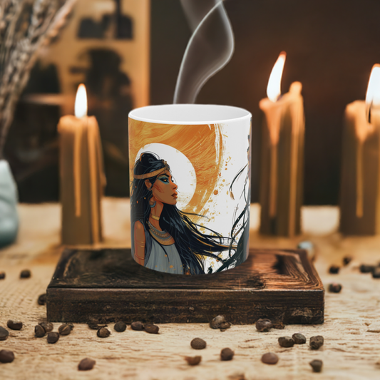 Inner Goddess Sekhmet Ceramic Coffee Cup - Goddess Mug Inspired by Ancient Egyptian Art Deco Style