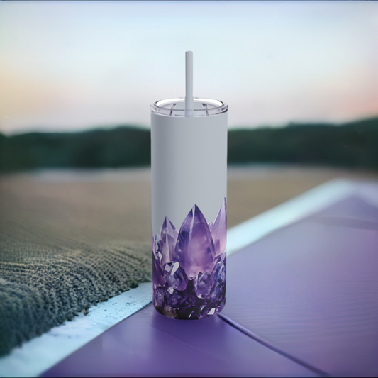 Amethyst Crystal Birthstone Skinny Matte Yoga Workout Tumbler