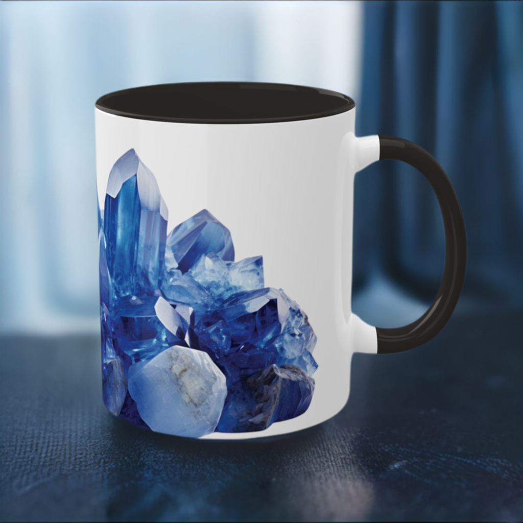 Sapphire and Larimar Crystal Birthstone Coffee Cup - Energize Your Mornings with Gemstone Elegance