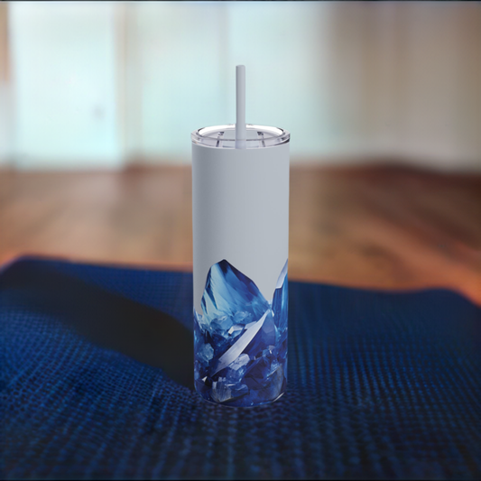 Sapphire and Larimar Crystal Birthstone Skinny Matte Yoga Workout Tumbler