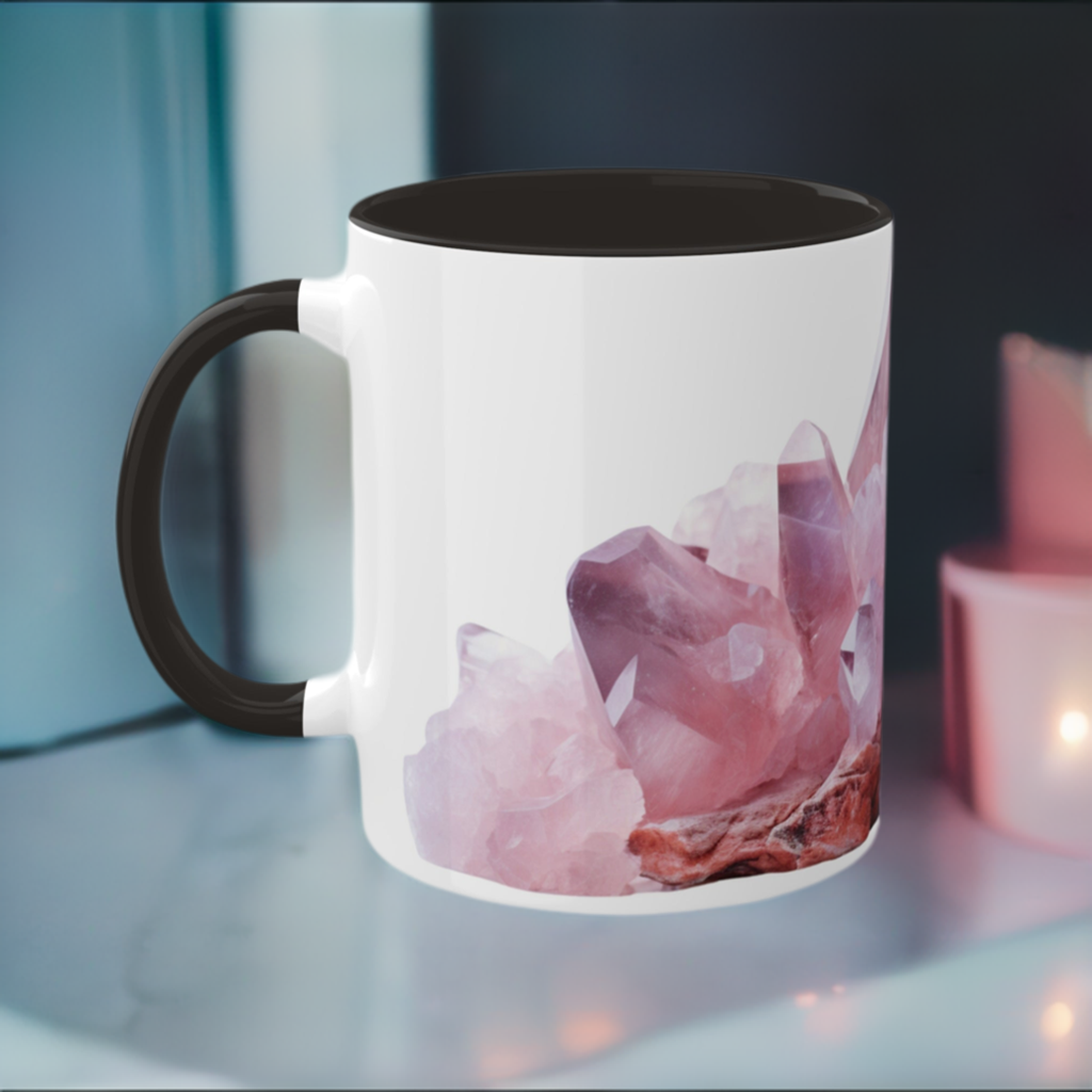 Rose Quartz and Sea Glass Crystal Birthstone Coffee Cup - Energize Your Mornings with Gemstone Elegance