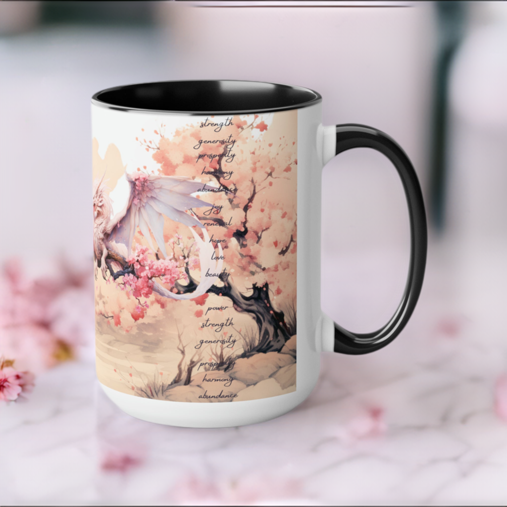 15oz Cherry Blossom Wood Dragon Ceramic Coffee Cup - Lunar New Year Mug Gift