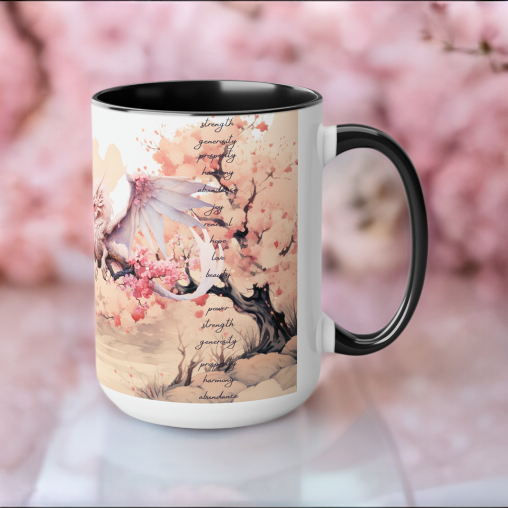 15oz Cherry Blossom Wood Dragon Ceramic Coffee Cup - Lunar New Year Mug Gift