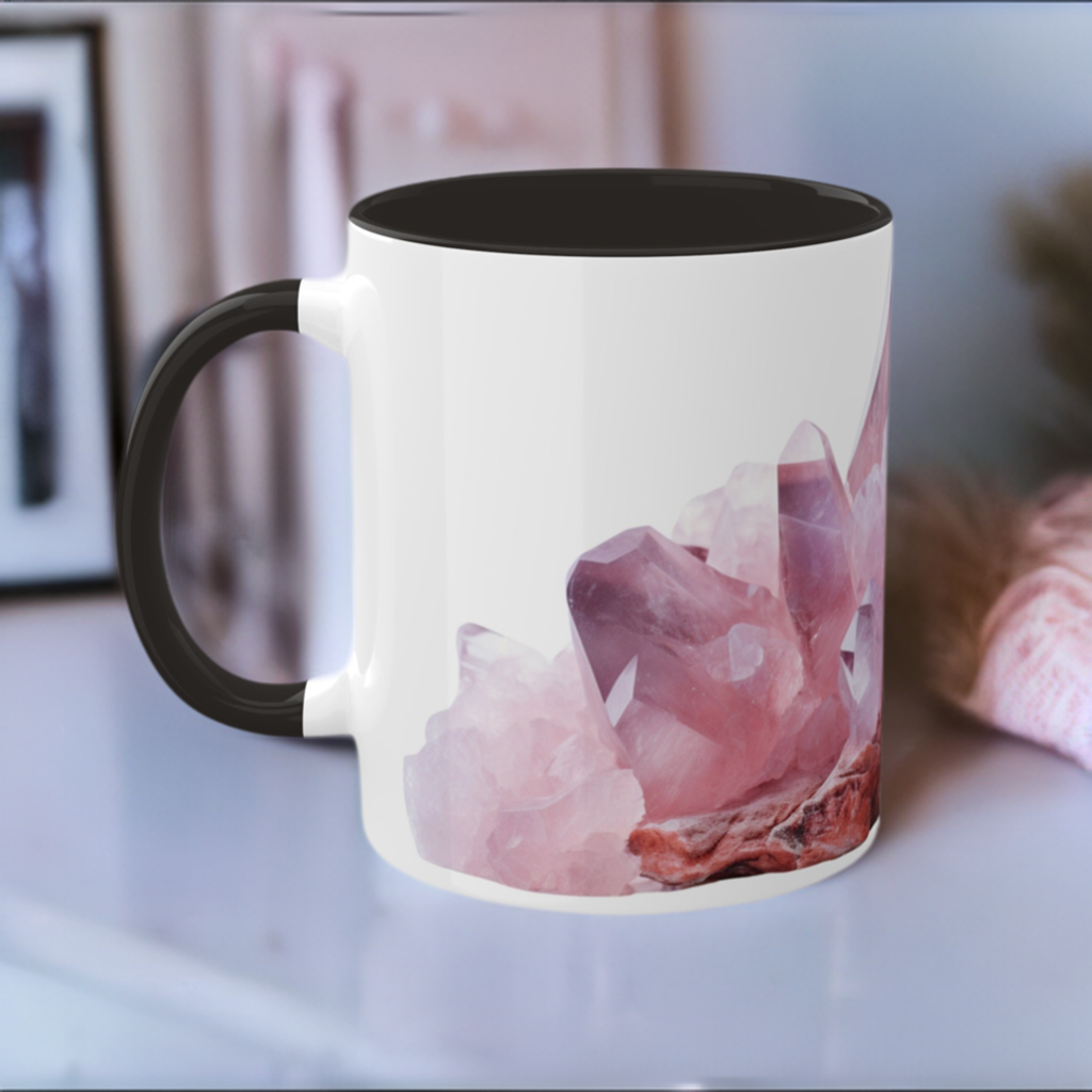 Rose Quartz and Sea Glass Crystal Birthstone Coffee Cup - Energize Your Mornings with Gemstone Elegance