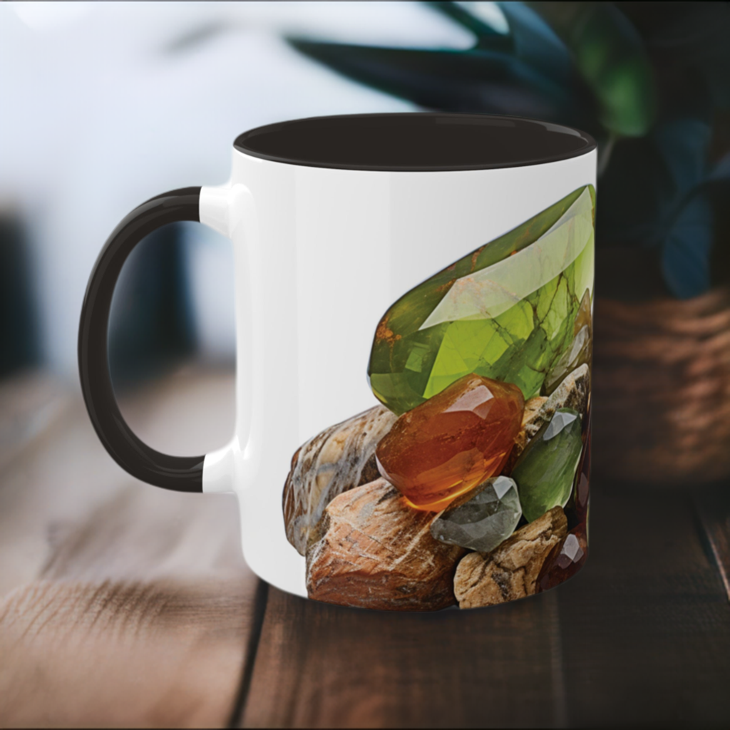 Picture Jasper and Peridot Crystal Birthstone Coffee Cup - Energize Your Mornings with Gemstone Elegance