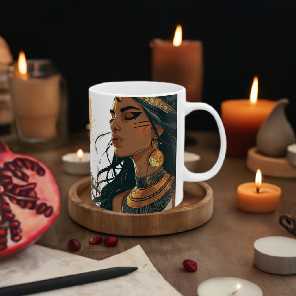 Inner Goddess Sekhmet Ceramic Coffee Cup - Goddess Mug Inspired by Ancient Egyptian Art Deco Style