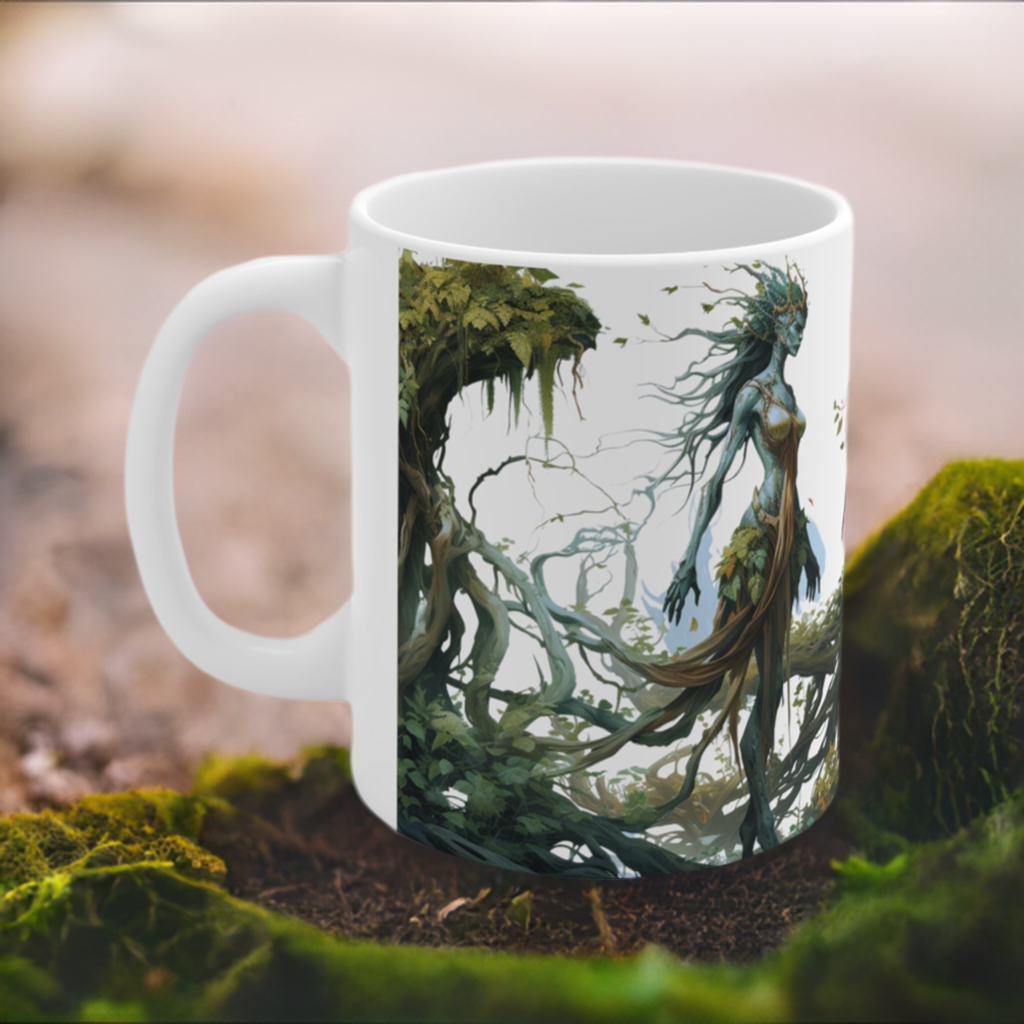 Elven Druid Circle Ceramic Coffee Cup - High Fantasy Nature Magic Mug for Enchanting Mornings