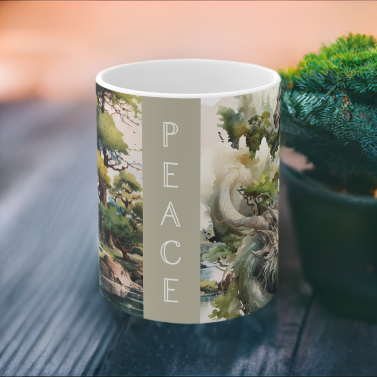 Bonsai Garden Wood Dragon Ceramic Coffee Cup - Lunar New Year Mug for Enchanting Mornings & Mystical Evenings