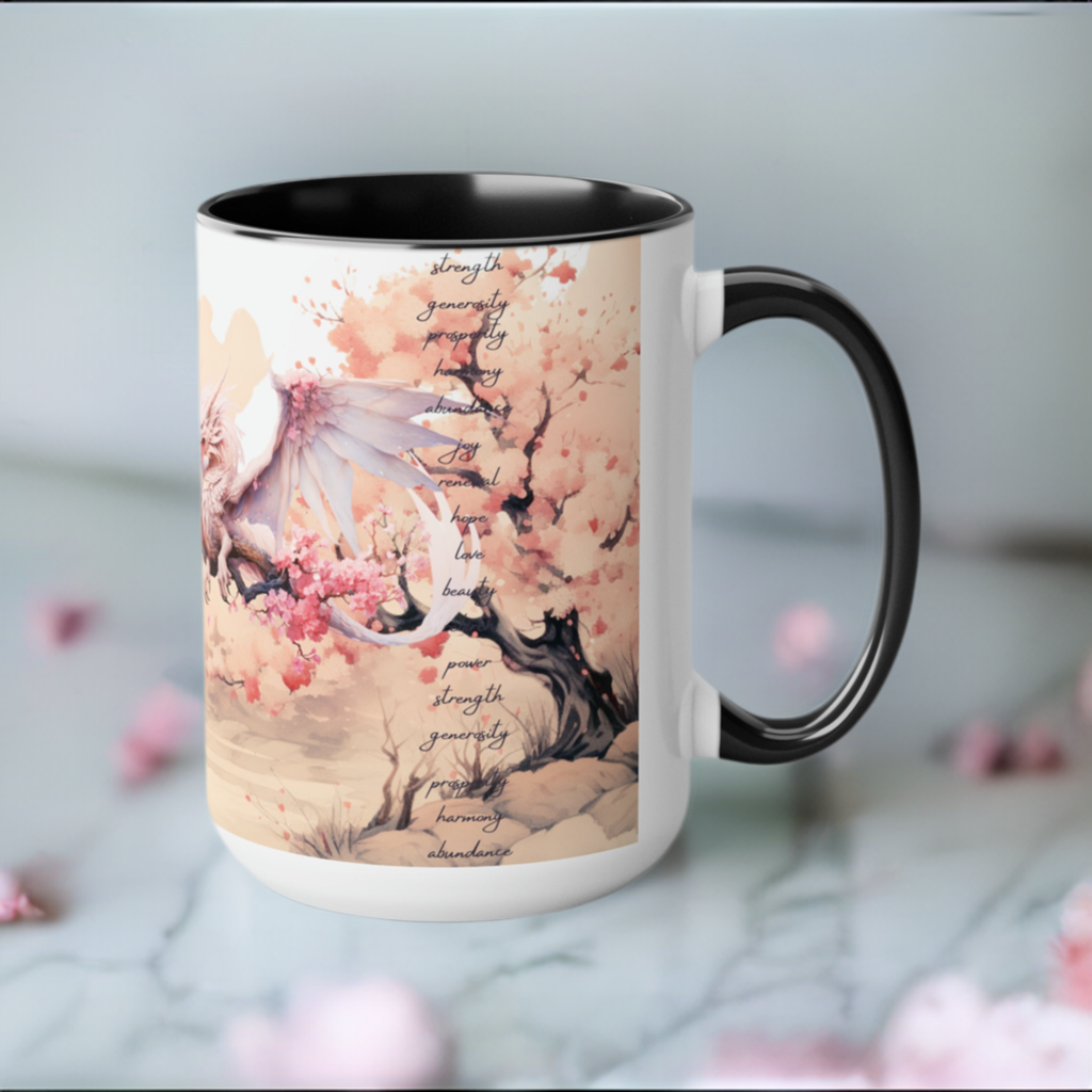 15oz Cherry Blossom Wood Dragon Ceramic Coffee Cup - Lunar New Year Mug Gift