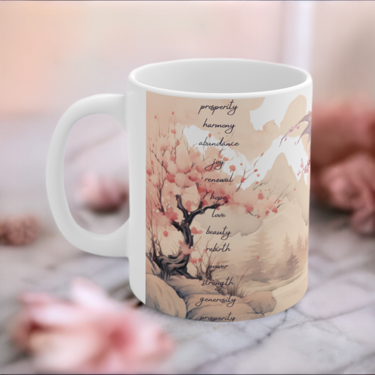 Cherry Blossom Wood Dragon Ceramic Coffee Cup - Lunar New Year Mug for Enchanting Mornings & Mystical Evenings