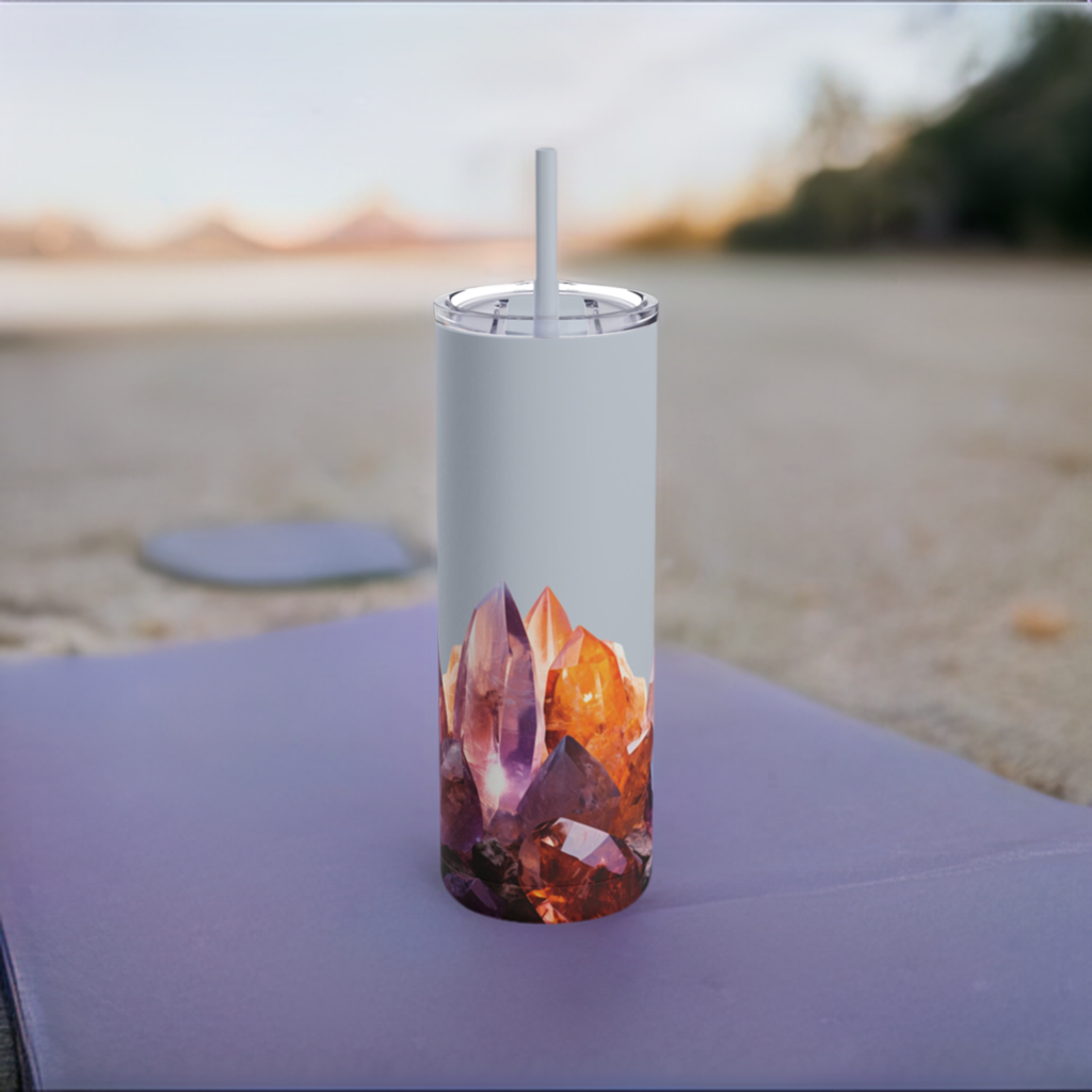 Ametrine Crystal Birthstone Skinny Matte Yoga Workout Tumbler