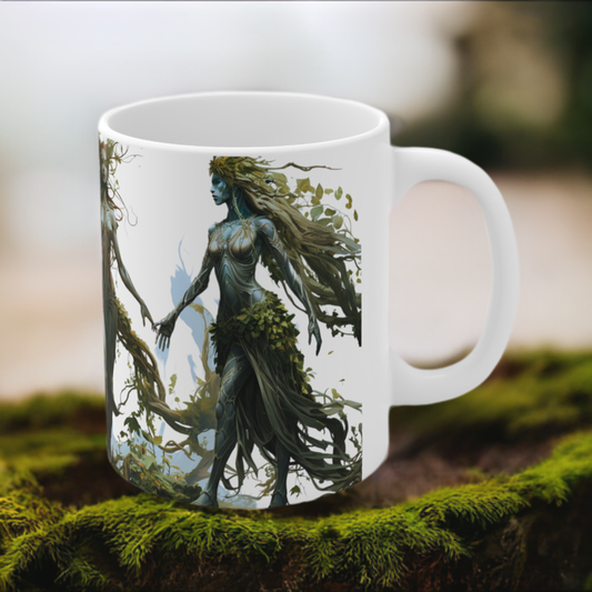 Elven Druid Circle Ceramic Coffee Cup - High Fantasy Nature Magic Mug for Enchanting Mornings