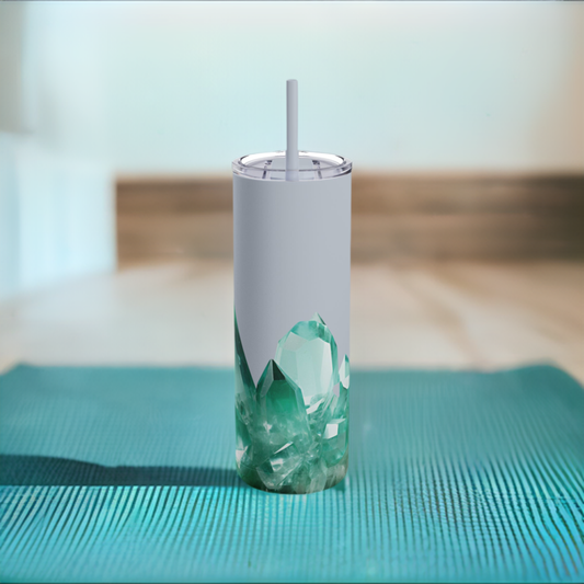 Aquamarine Crystal Birthstone Skinny Matte Yoga Workout Tumbler